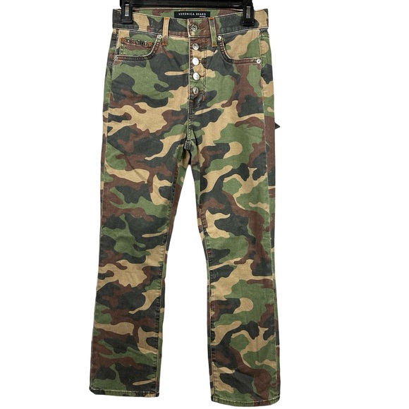 Veronica Beard Jeans Carly Kick Flare Secret Skinny Pockets Green Camo 26/2 NWT - Picture 2 of 10